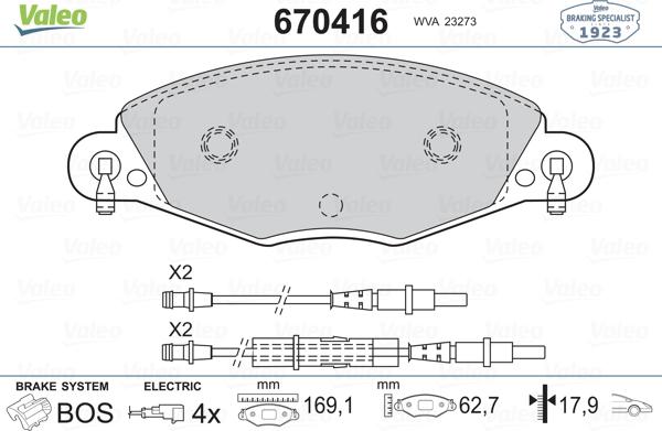 Valeo 670416 - Комплект спирачно феродо, дискови спирачки vvparts.bg