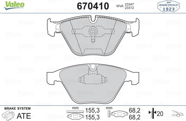 Valeo 670410 - Комплект спирачно феродо, дискови спирачки vvparts.bg