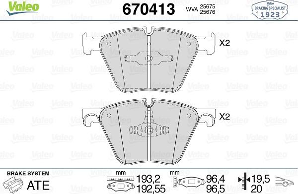 Valeo 670413 - Комплект спирачно феродо, дискови спирачки vvparts.bg