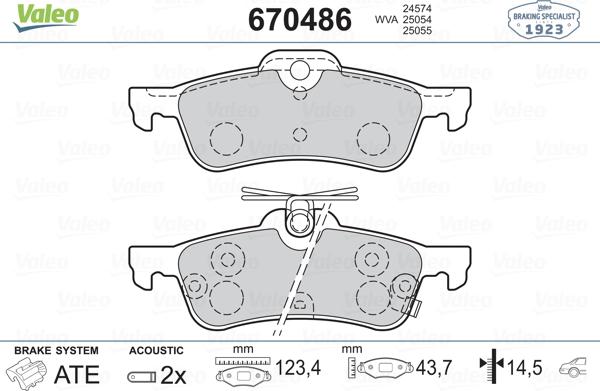 Valeo 670486 - Комплект спирачно феродо, дискови спирачки vvparts.bg