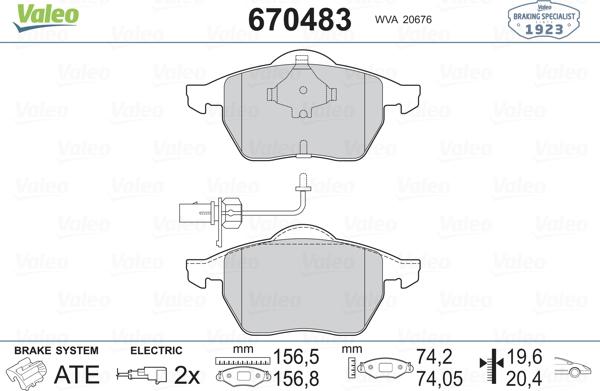 Valeo 670483 - Комплект спирачно феродо, дискови спирачки vvparts.bg