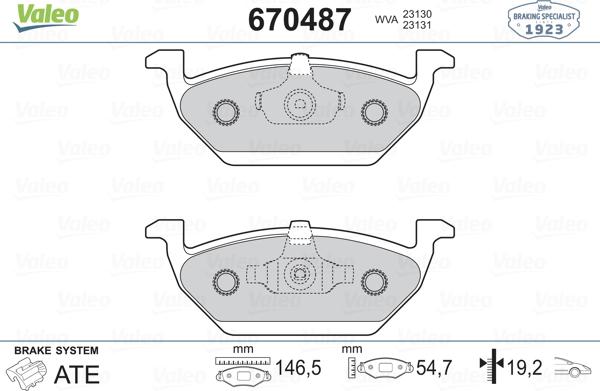 Valeo 670487 - Комплект спирачно феродо, дискови спирачки vvparts.bg