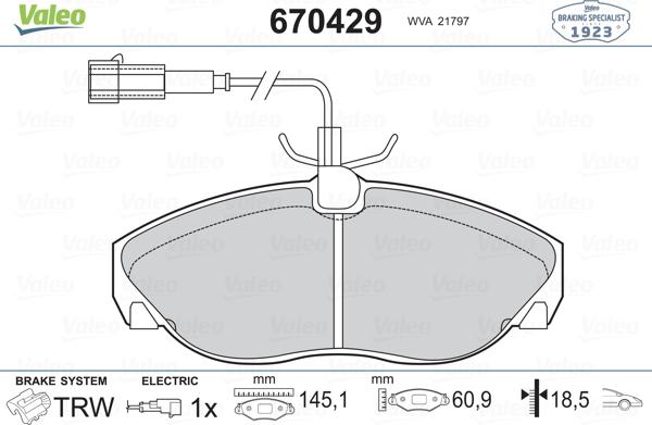 Valeo 670429 - Комплект спирачно феродо, дискови спирачки vvparts.bg