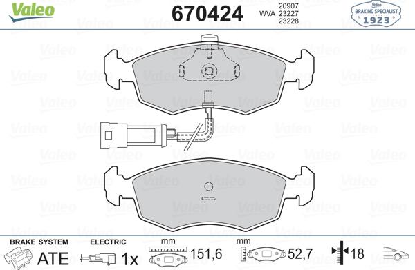 Valeo 670424 - Комплект спирачно феродо, дискови спирачки vvparts.bg