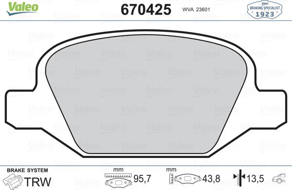 Valeo 670425 - Комплект спирачно феродо, дискови спирачки vvparts.bg