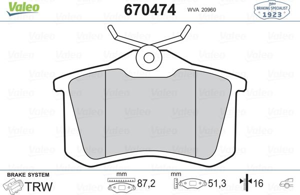 Valeo 670474 - Комплект спирачно феродо, дискови спирачки vvparts.bg