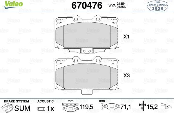 Valeo 670476 - Комплект спирачно феродо, дискови спирачки vvparts.bg