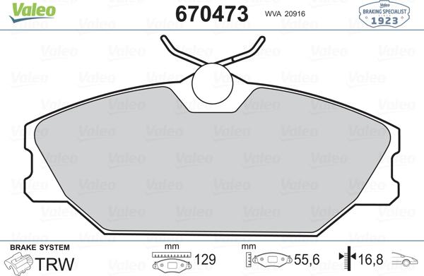 Valeo 670473 - Комплект спирачно феродо, дискови спирачки vvparts.bg