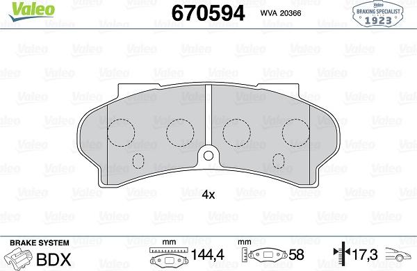 Valeo 670594 - Комплект спирачно феродо, дискови спирачки vvparts.bg