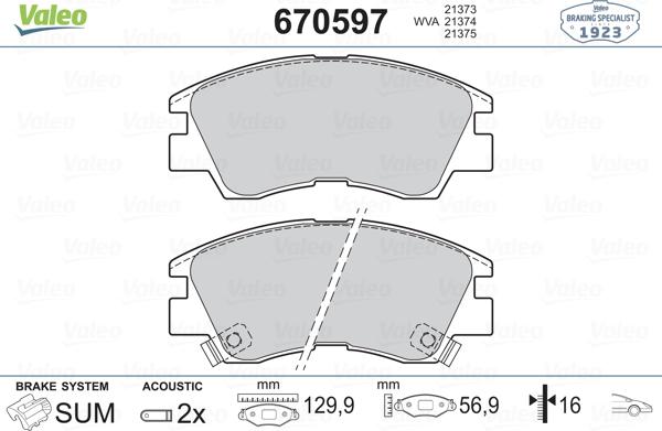 Valeo 670597 - Комплект спирачно феродо, дискови спирачки vvparts.bg