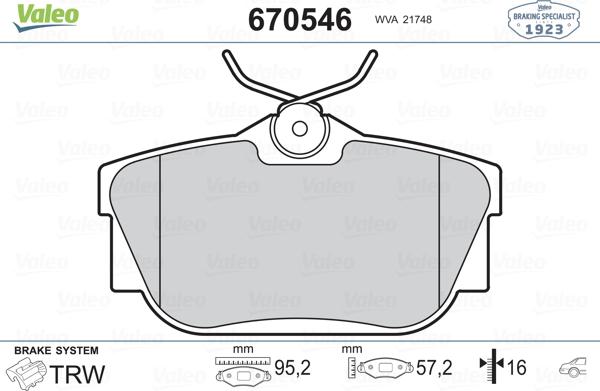 Valeo 670546 - Комплект спирачно феродо, дискови спирачки vvparts.bg