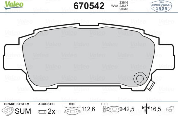 Valeo 670542 - Комплект спирачно феродо, дискови спирачки vvparts.bg