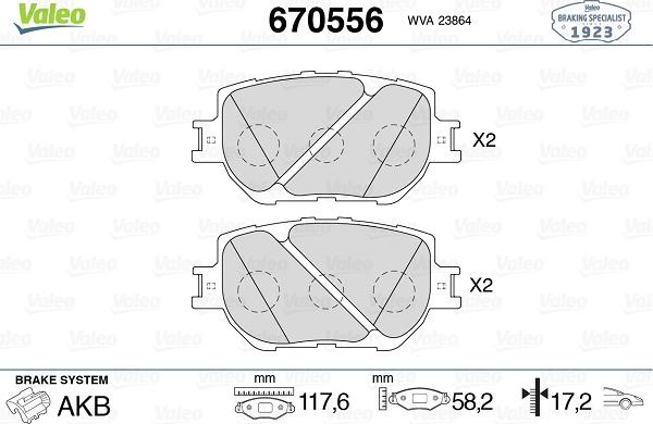 Valeo 670556 - Комплект спирачно феродо, дискови спирачки vvparts.bg