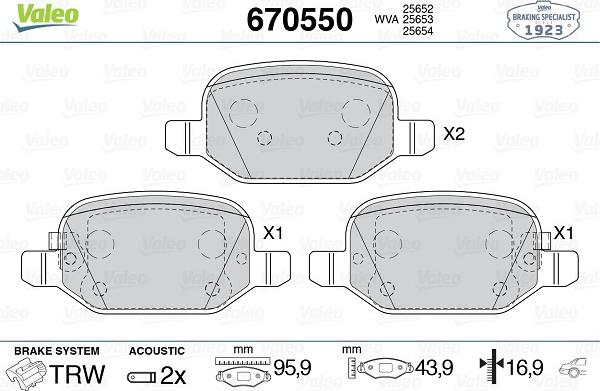 Valeo 670550 - Комплект спирачно феродо, дискови спирачки vvparts.bg