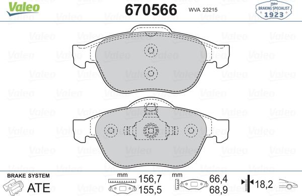 Valeo 670566 - Комплект спирачно феродо, дискови спирачки vvparts.bg