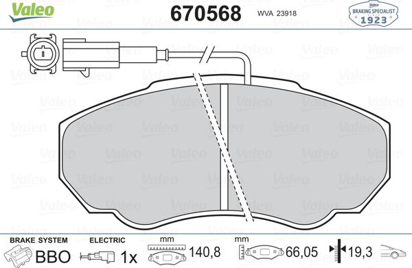 Valeo 670568 - Комплект спирачно феродо, дискови спирачки vvparts.bg