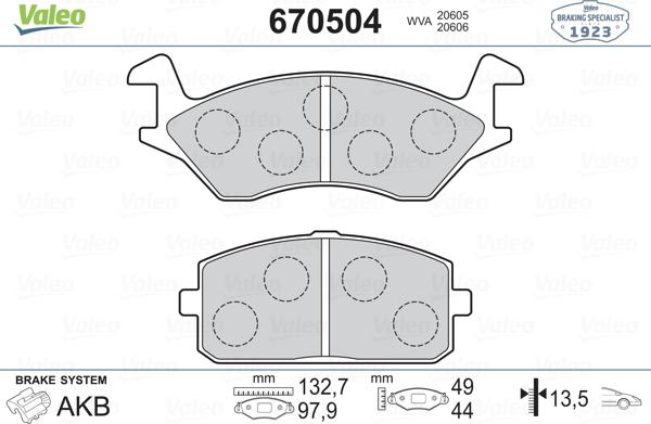 Valeo 670504 - Комплект спирачно феродо, дискови спирачки vvparts.bg