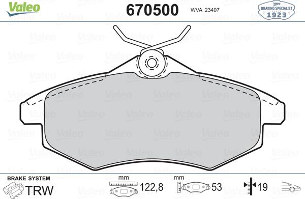 Valeo 670500 - Комплект спирачно феродо, дискови спирачки vvparts.bg