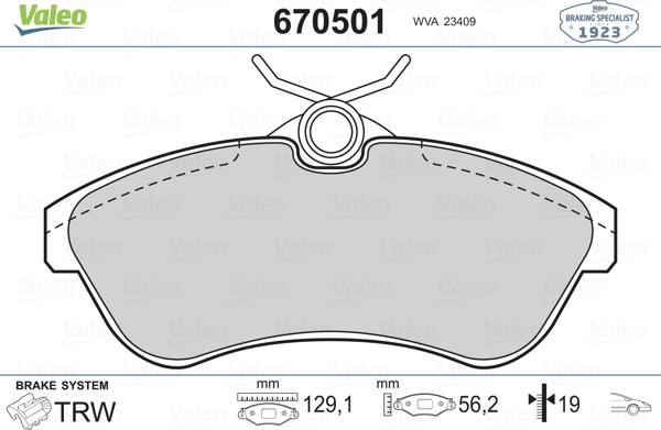 Valeo 670501 - Комплект спирачно феродо, дискови спирачки vvparts.bg