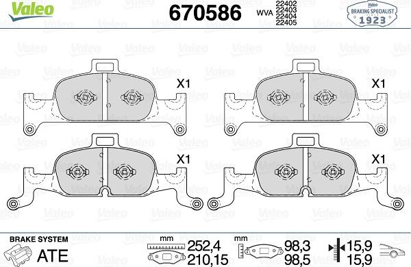 Valeo 670586 - Комплект спирачно феродо, дискови спирачки vvparts.bg