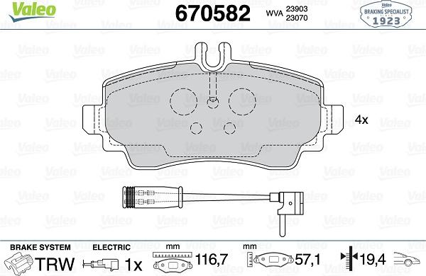 Valeo 670582 - Комплект спирачно феродо, дискови спирачки vvparts.bg