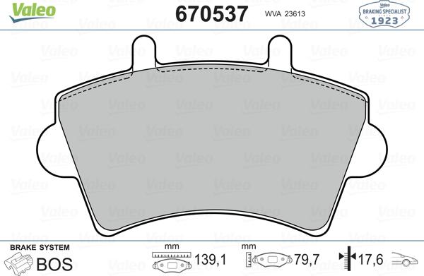 Valeo 670537 - Комплект спирачно феродо, дискови спирачки vvparts.bg