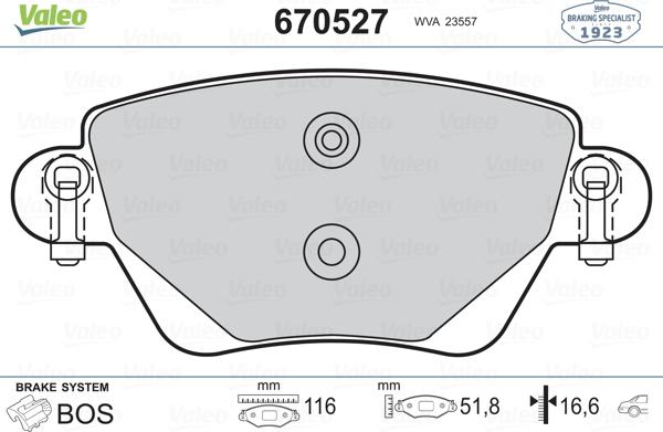 Valeo 670527 - Комплект спирачно феродо, дискови спирачки vvparts.bg