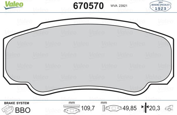 Valeo 670570 - Комплект спирачно феродо, дискови спирачки vvparts.bg