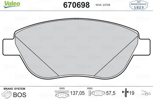 Valeo 670698 - Комплект спирачно феродо, дискови спирачки vvparts.bg