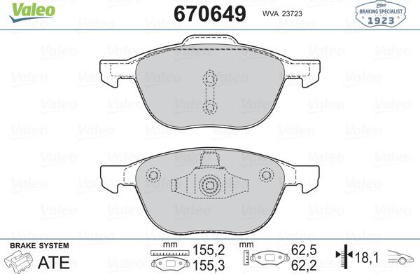 Valeo 670649 - Комплект спирачно феродо, дискови спирачки vvparts.bg