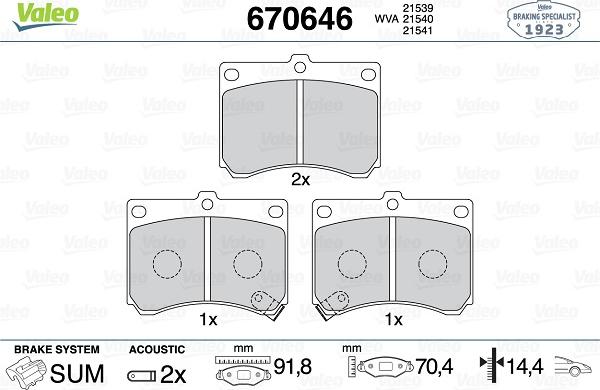 Valeo 670646 - Комплект спирачно феродо, дискови спирачки vvparts.bg