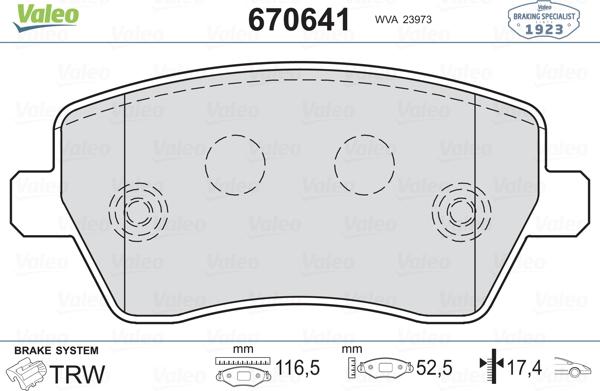 Valeo 670641 - Комплект спирачно феродо, дискови спирачки vvparts.bg