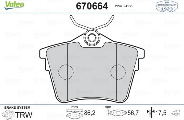 Valeo 670664 - Комплект спирачно феродо, дискови спирачки vvparts.bg