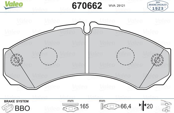 Valeo 670662 - Комплект спирачно феродо, дискови спирачки vvparts.bg