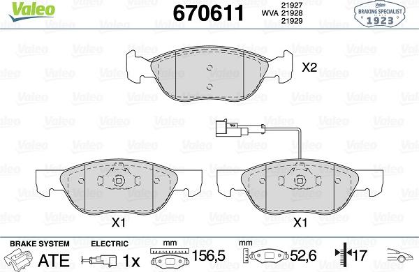 Valeo 670611 - Комплект спирачно феродо, дискови спирачки vvparts.bg