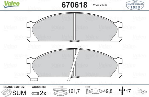 Valeo 670618 - Комплект спирачно феродо, дискови спирачки vvparts.bg