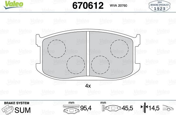 Valeo 670612 - Комплект спирачно феродо, дискови спирачки vvparts.bg