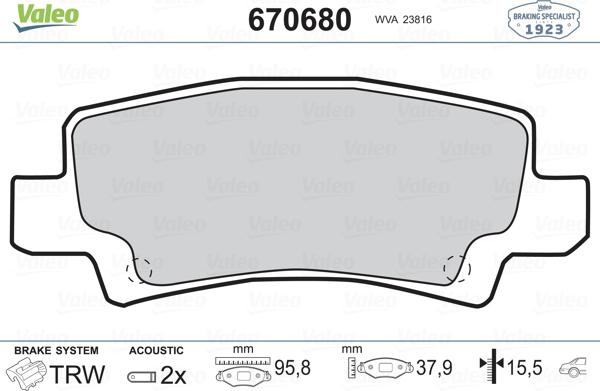 Valeo 670680 - Комплект спирачно феродо, дискови спирачки vvparts.bg