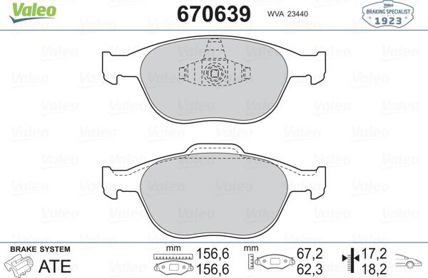 Valeo 670639 - Комплект спирачно феродо, дискови спирачки vvparts.bg