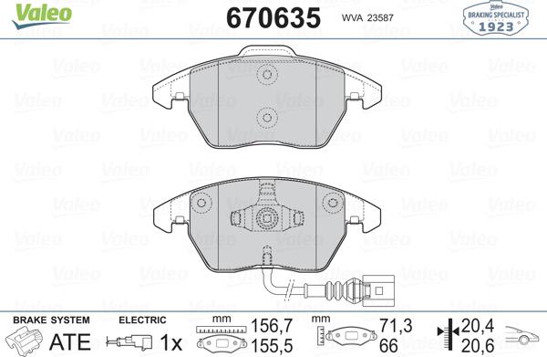 Valeo 670635 - Комплект спирачно феродо, дискови спирачки vvparts.bg