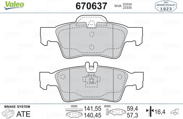 Valeo 670637 - Комплект спирачно феродо, дискови спирачки vvparts.bg