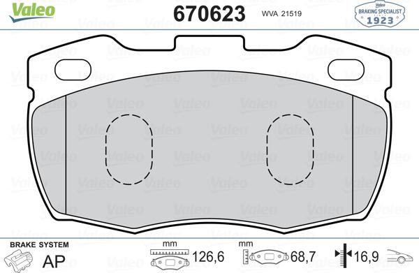 Valeo 670623 - Комплект спирачно феродо, дискови спирачки vvparts.bg