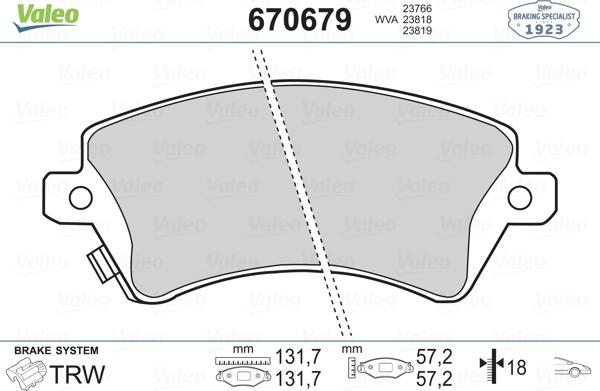 Valeo 670679 - Комплект спирачно феродо, дискови спирачки vvparts.bg