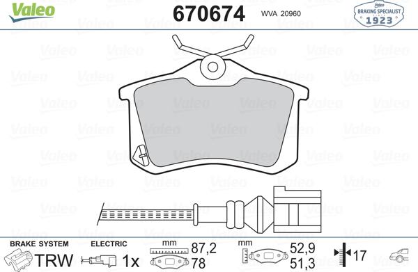 Valeo 670674 - Комплект спирачно феродо, дискови спирачки vvparts.bg