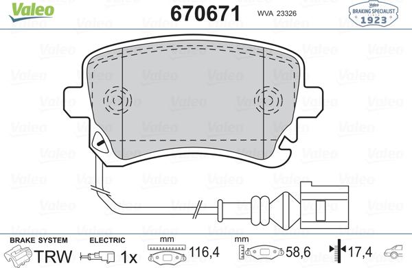 Valeo 670671 - Комплект спирачно феродо, дискови спирачки vvparts.bg