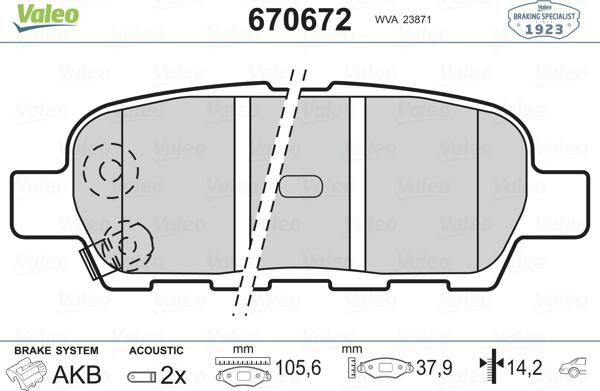 Valeo 670672 - Комплект спирачно феродо, дискови спирачки vvparts.bg