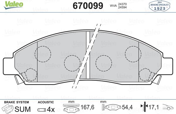 Valeo 670099 - Комплект спирачно феродо, дискови спирачки vvparts.bg