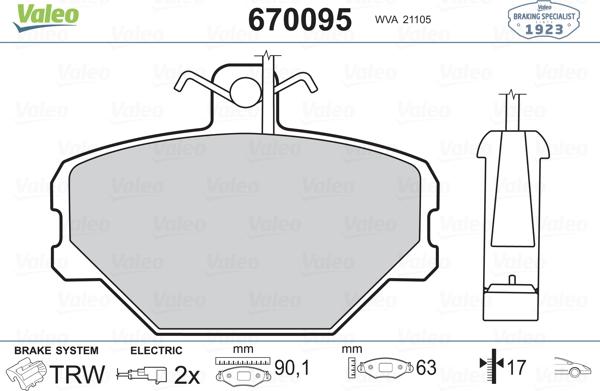 Valeo 670095 - Комплект спирачно феродо, дискови спирачки vvparts.bg