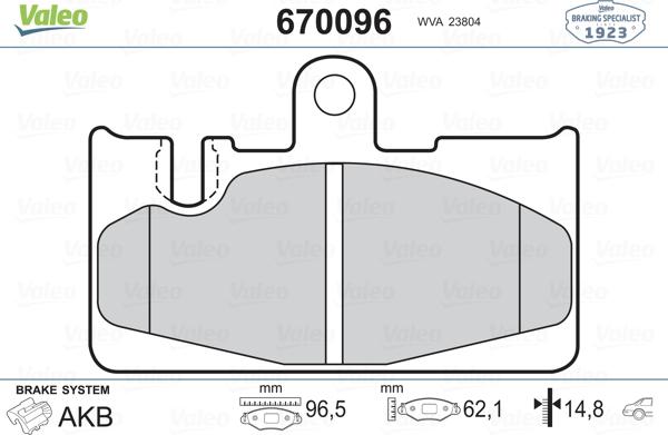 Valeo 670096 - Комплект спирачно феродо, дискови спирачки vvparts.bg