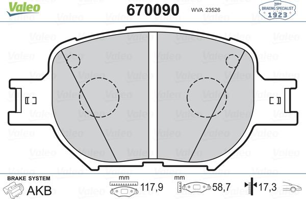 Valeo 670090 - Комплект спирачно феродо, дискови спирачки vvparts.bg